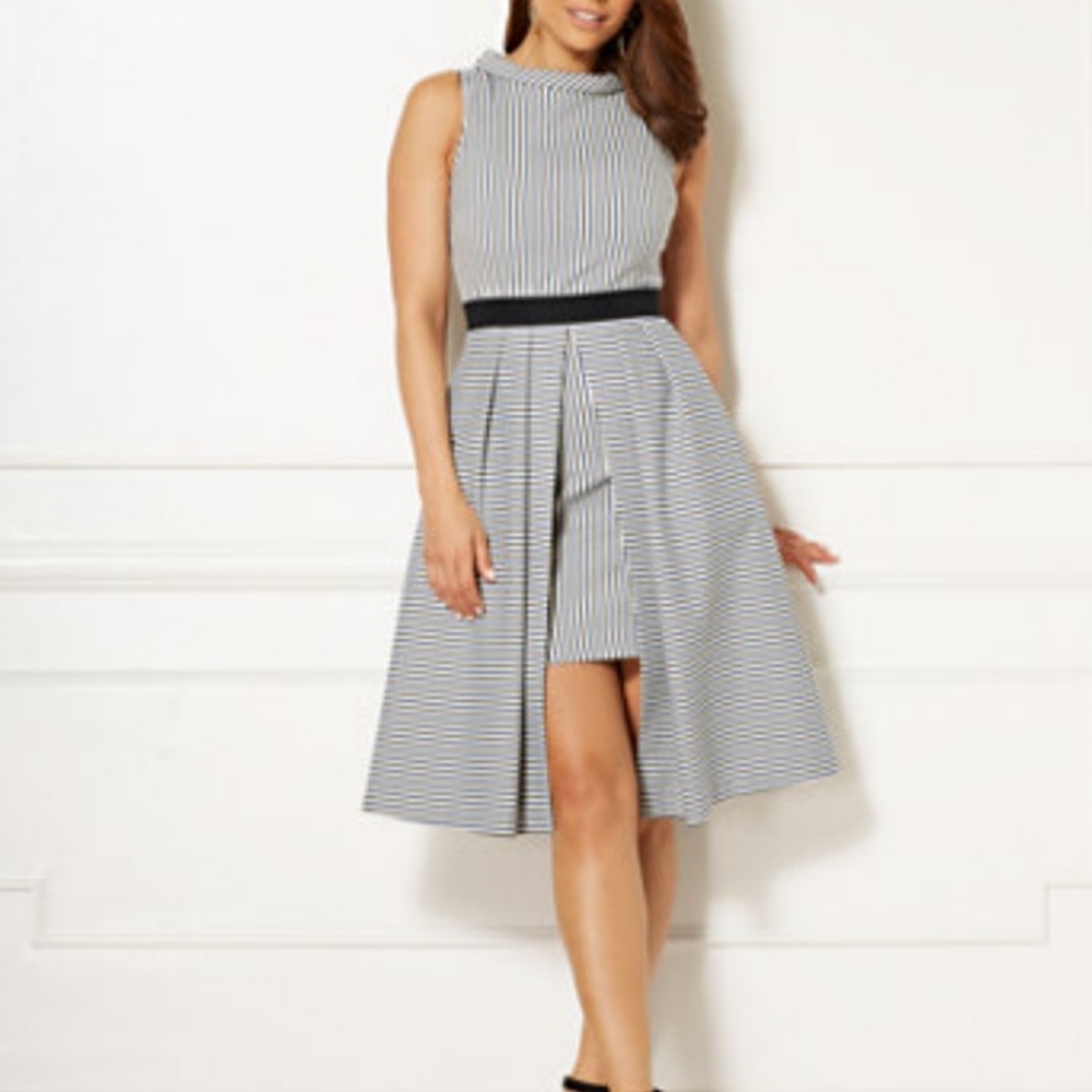 Eva Mendes Mixed-Striped dress